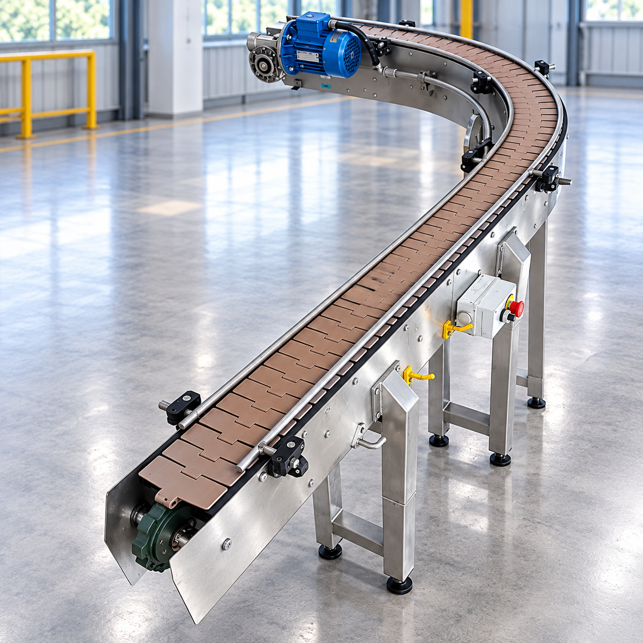 Assembly line chain conveyor by Authensia Equipment System, expert slat conveyor belt manufacturers in India